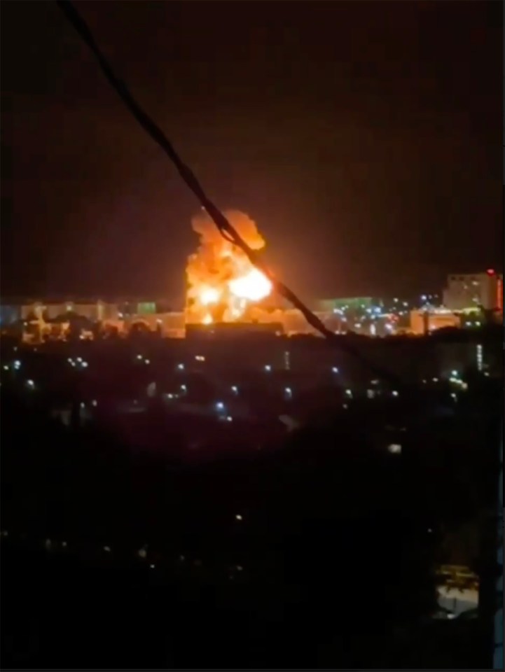 Large fire at night in Sochi, Russia.