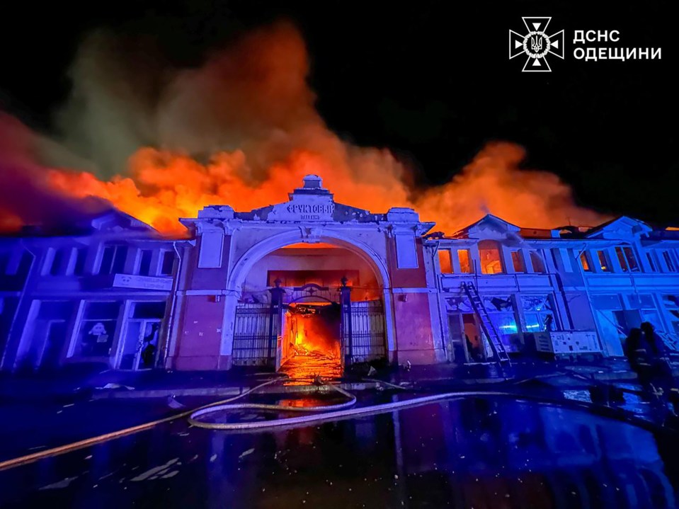 The Privoz Market in Odesa, Ukraine, on fire after a Russian attack.