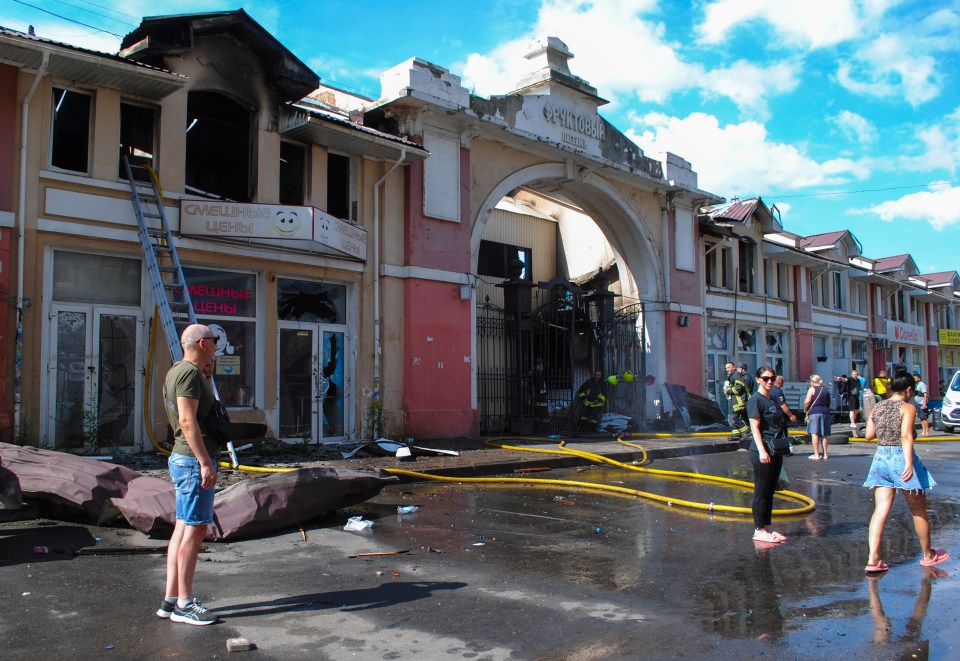 Damage to Pryvoz Market in Odesa, Ukraine, after a drone strike.