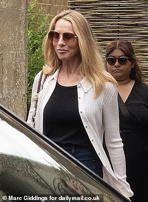 Parents of the bride and groom - Eve’s mother Laurene (pictured) and Harry’s parents Peter and Tara – arrived in the picturesque village of Great Tew by private limousine