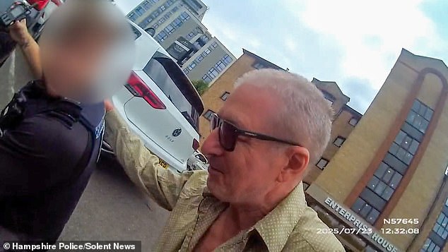Footage has captured Mr Stewart (pictured) assisting Hampshire police officers in arresting a shoplifter in Southampton on Wednesday, July 23