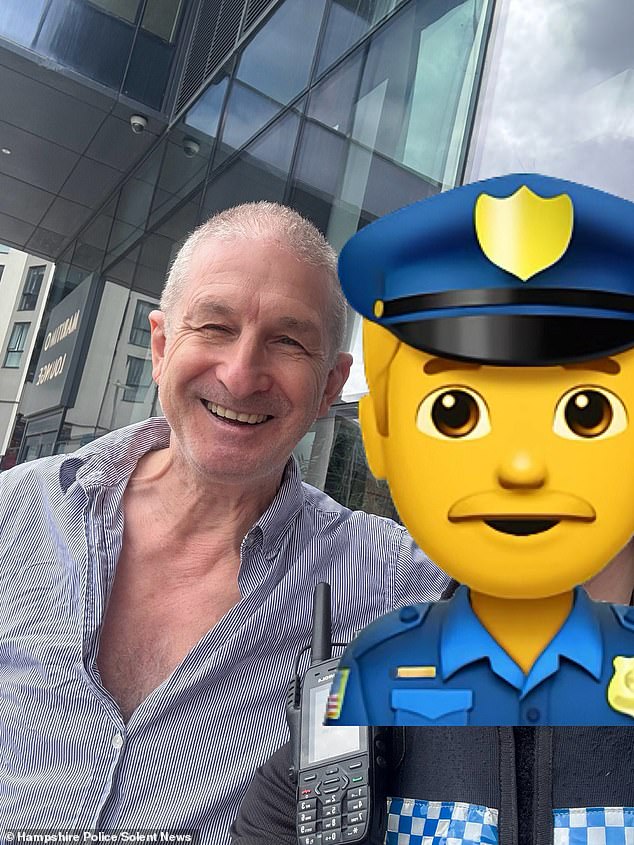 Pictured: Mr Steward with one of the Hampshire Police officers he assisted that day