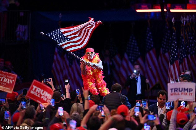 Hogan is pictured at Trump's campaign rally in NYC in October 2024