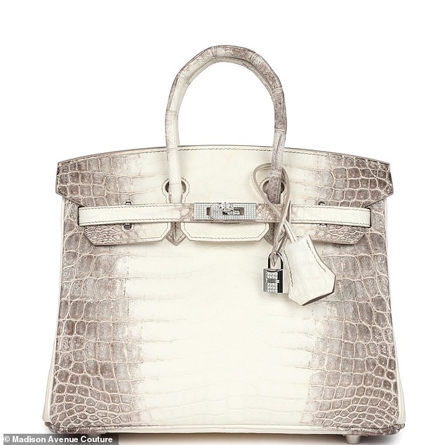 The diamond-encrusted Hermès Birkin 25 Himalaya Niloticus Crocodile handbag is available from £330,000, per auction site Madison Avenue Couture