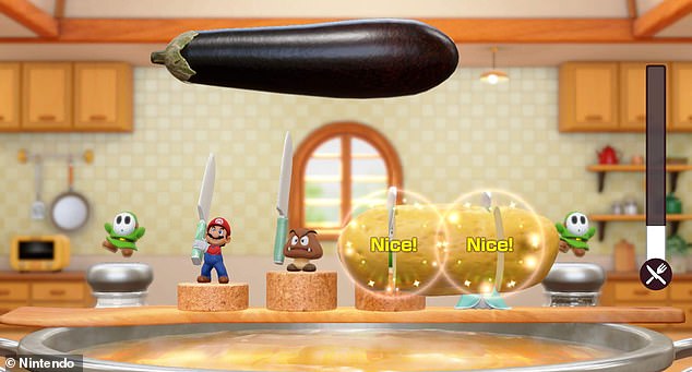 Knives out: Mario prepares for a bit of kitchen combat