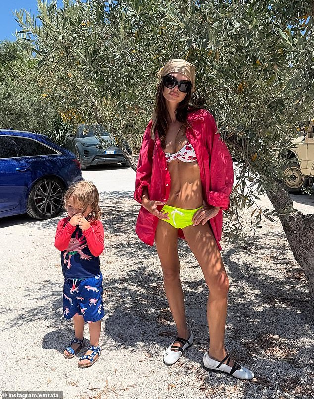 During the trip, both she and her son had the chance to spend quality time together - and in one snap, the pair posed in their swimwear