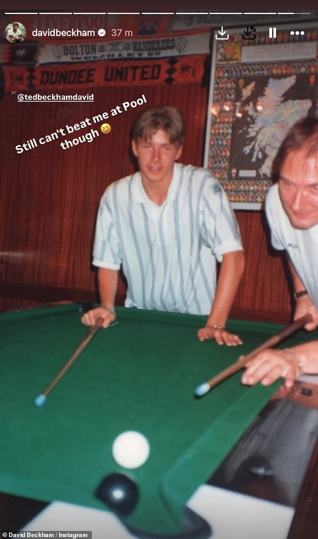One throwback snap showed father and son playing pool as the footballer joked his dad could still not beat him