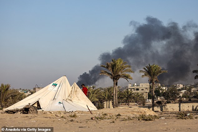 Smoke rises over western Deir al-Balah in Gaza this week