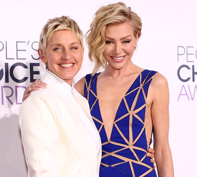 American TV personality Ellen DeGeneres with her wife actress Portia de Rossi in 2015