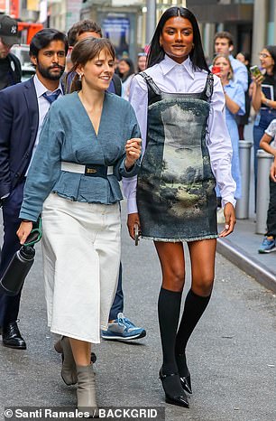 Other cast members were also seen on set on Thursday, including Bridgerton's Simone Ashley and Pauline Chalamet - the older sister of actor Timothee Chalamet
