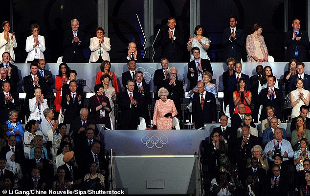 The royal box with Jacques Rogge, president of the International Olympic Committee, Queen Elizabeth II and Prince Philip