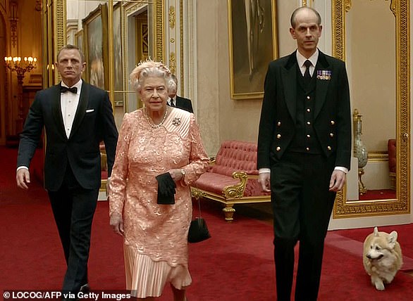 She was gamely 'parachuted' into the Olympic stadium for the opening ceremony at London 2012, after a meeting with James Bond at Buckingham Palace ¿ with corgis in tow of course (pictured)