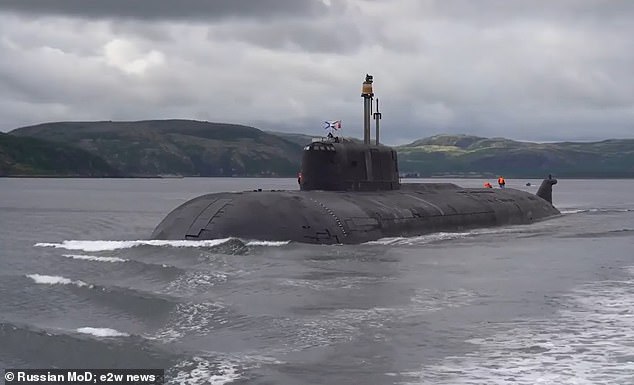 The paranoid claim comes as Moscow is staging its largest naval war games this year with the atomic submarine Oryol (pictured) sent out on a drill