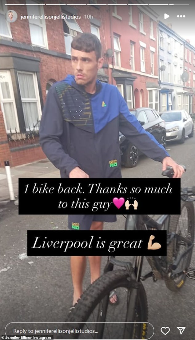 Jennifer later shared an update with her followers, and thanked one man who managed to get one of the stolen bikes back