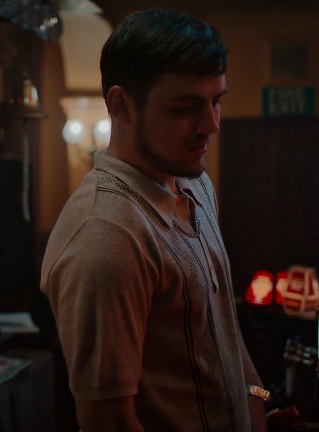 During one scene Sophie's character meets her future husband Boisie Hannington (Frank Dillane) in a pub, with the bartender played by the couple's actual son Benny Banks (pictured)