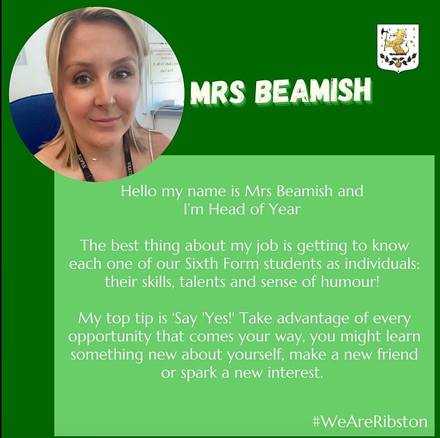Mrs Beamish told pupils about what she liked about her job on the grammar school website
