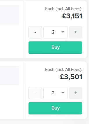 Tickets on re-sale site Ticombo today start from £169 each...but rise to £3,501