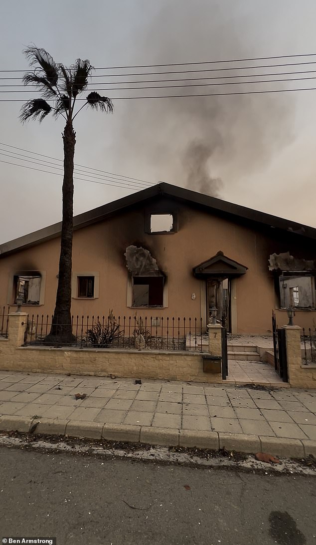 Harrowing pictures show smoke still bellowing from their home when Ben returned to see it