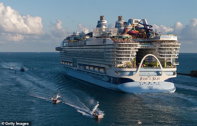 Royal Bahamian Police Force told Daily Mail in a statement that the 'matter is presently being investigated (pictured: stock image of Icon of the Seas ship)