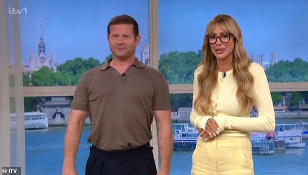 During the opening segment Dermot went on his tip toes to get to the same height as his co-host (pictured)
