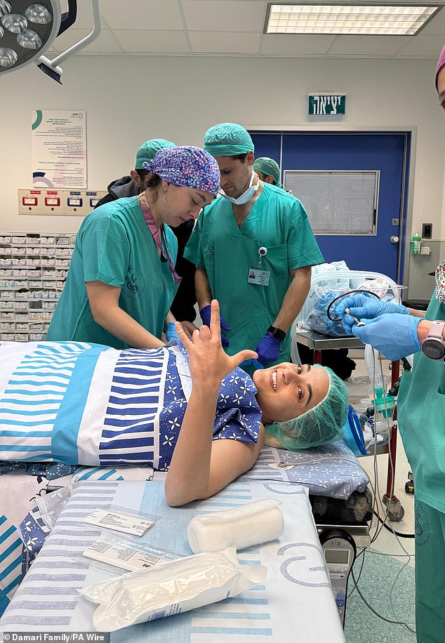 Emily just before she undergoes one of many complex operations for her injuries sustained while a hostage