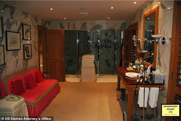 The house manager of Epstein's Palm Beach home, Juan Alessi, testified that he believed there was a photo of Trump in the home as well as the Pope, Fidel Castro and various pictures of nude women (PICTURED: FBI photos from the 2005 raid of Epstein's Palm Beach bathroom that show nude sketches adorning the walls)