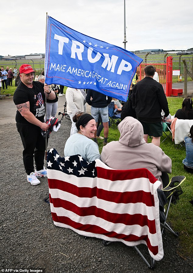Trump supporters joined the event. The president was expected to face protests on his trip