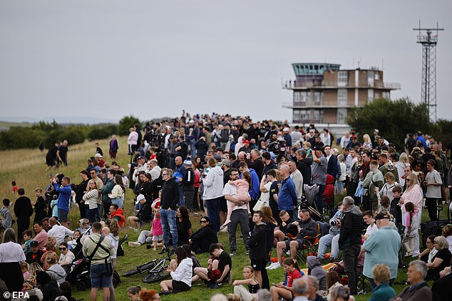 A crowd gathered a Prestwick Airport to view Trump's arrival in Glasgow