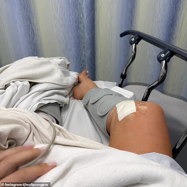 It was a second operation on her knee which the Colombian siren had worked on for the first time last year. 'It's done! Round 2 ¿¿¿¿#knee,' wrote the brunette as she was seen in a gown while in a hospital bed with a patch and brace on her leg