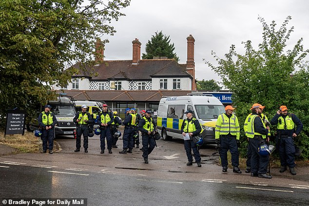 Police were seen gathered outside The Bell Hotel in Epping after protests the previous week spilled over into violence