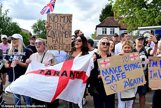 Women outside the hotel have been holding signs which read: 'Make Epping Safe Again' and 'No More Silence'