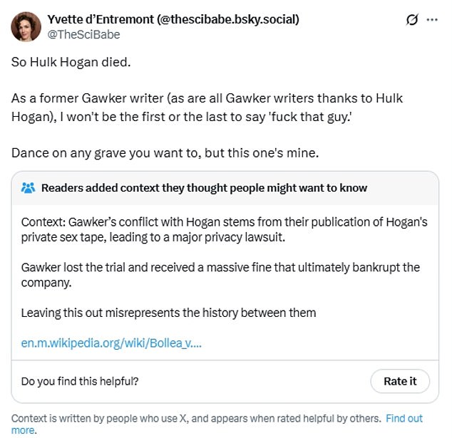 D'Entremont formerly wrote for Gawker, which a jury found liable for invasion of privacy for publishing a private sex tape that featured Hogan without his consent