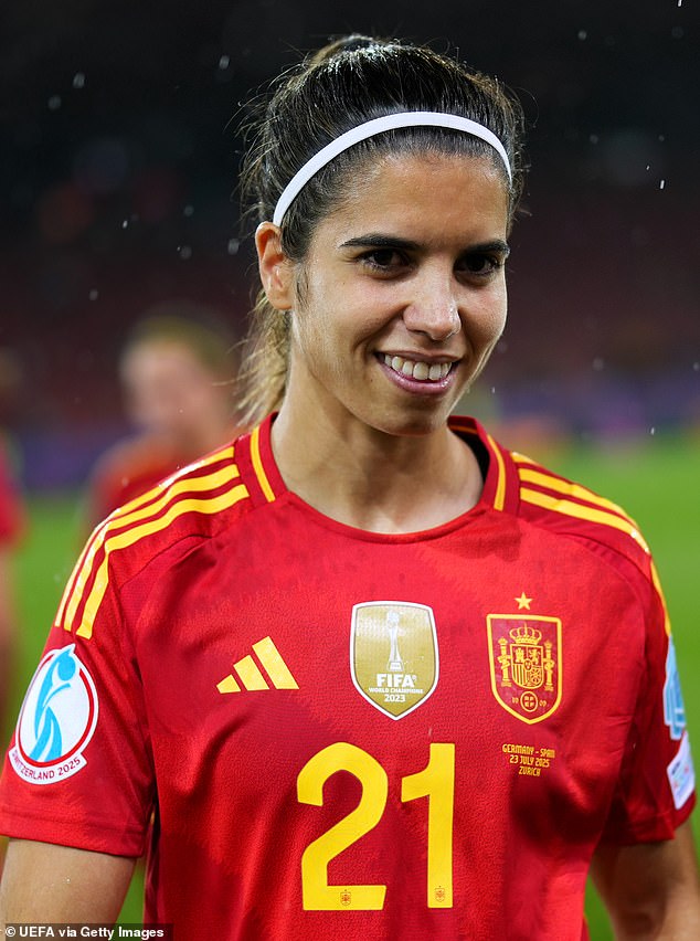 Liga F Club's Alba Redondo, 28, (pictured) has made headlines with her public declarations of love for wife Cristina Monleón - with mid-game kisses, Instagram posts and a stunning wedding in their home country