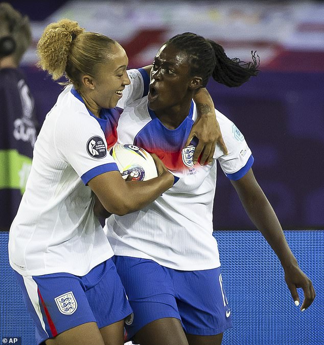 Her late equaliser against Sweden in the quarter-finals led to extra-time and penalties. Pictured during the game