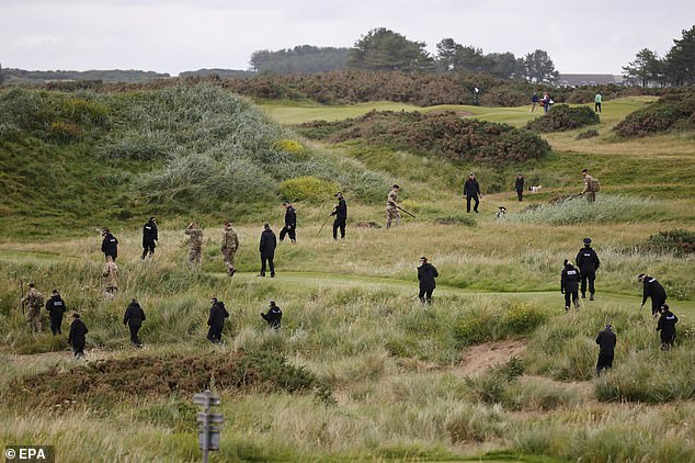 The trip has now commandeered almost a third of Police Scotland's manpower and this morning officers in high viz vests were seen swarming over greens, tees and fairways