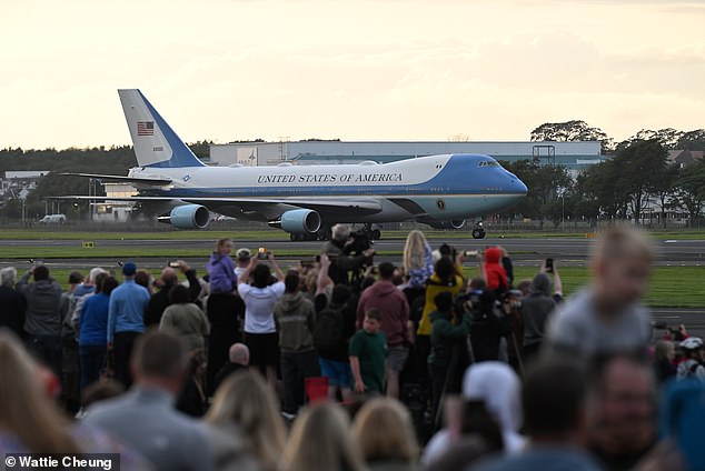Air Force One touched down at Prestwick Airport at around 8.30pm yesterday