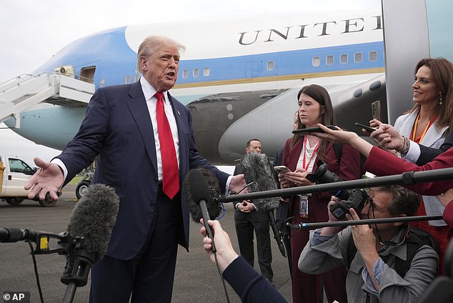 Mr Trump spoke to members of the press after his transatlantic flight