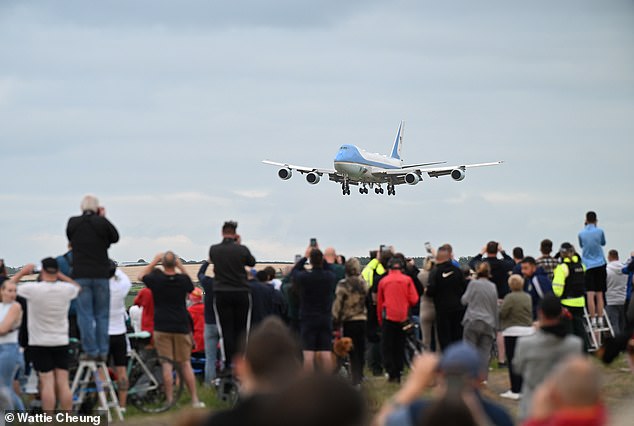 Air Force One was the centre of attention as it touched down in Scotland