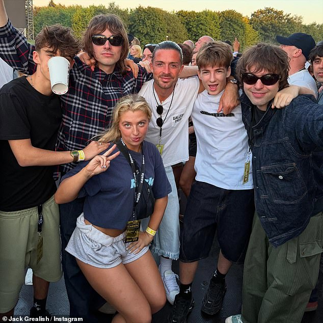 The winger (centre) also posted a photograph with the Gallagher offspring - (L-R: Donovan, Gene, Anais, Sonny and Lennon) as the group socialised during the gig