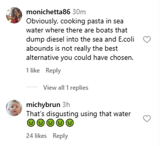 Brooklyn's fans admired his cooking abilities but called him out for using water from the ocean