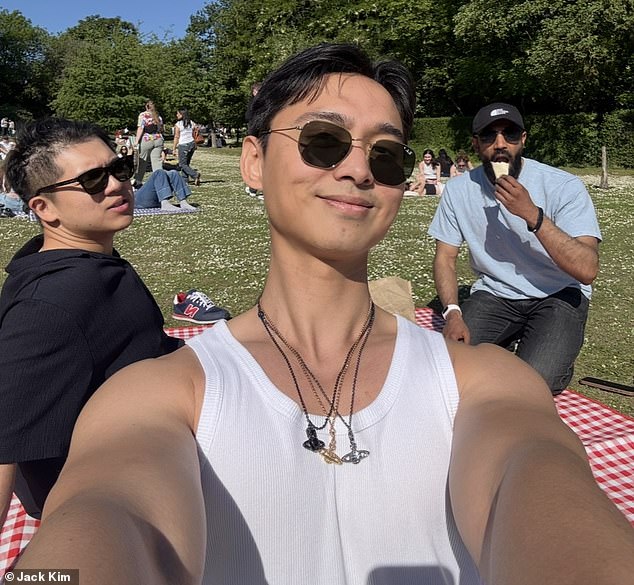 Jack, pictured on a picnic with friends, says he occasionally eats out ¿ but doesn't drink alcohol because it's too expensive