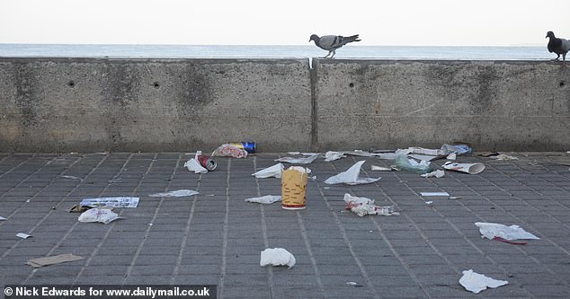 The next morning the strip was seen littered with beer cans and left over food