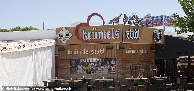 There are also German hotspots elsewhere on the island, including Peguera, dubbed 'Little Germany', which sits beside British hotspot Santa Ponsa. Pictured: Krumels pub in Peguera