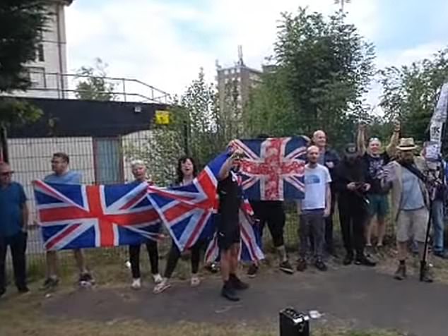 Residents were instructed to remain inside the hotel during the protest, which saw at least one man arrested - according to a livestream video