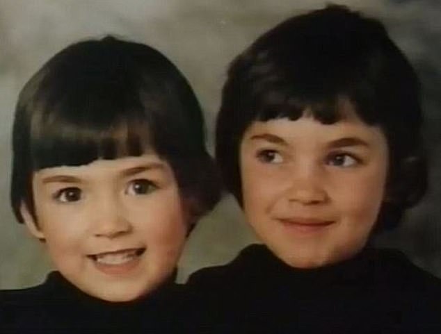 Mae West (L) and her older sister Heather, who was murdered at 16, pictured as children
