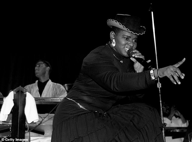 Singer Jane Eugene of Loose Ends performs at the Riverside Theatre in Milwaukee, Wisconsin in November 1988