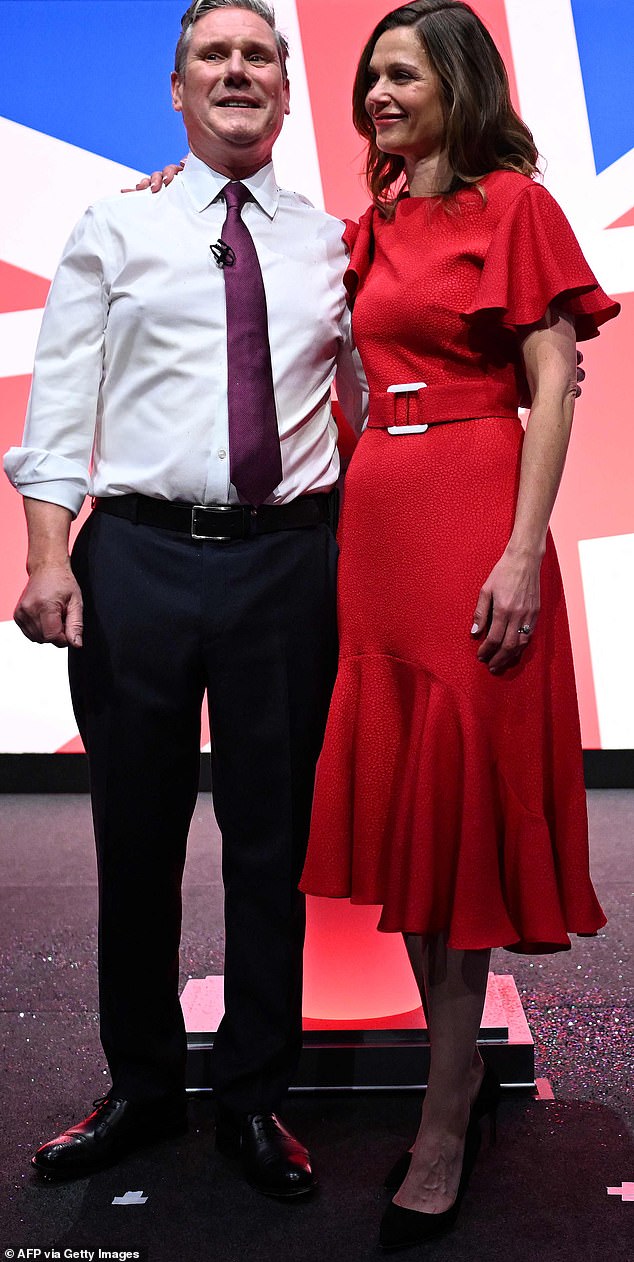 The couple, who wed in 2007, met when they were both working as lawyers in the noughties (pictured: Keir Starmer and his wife Victoria Starmer on the third day of the annual Labour Party conference in Liverpool)