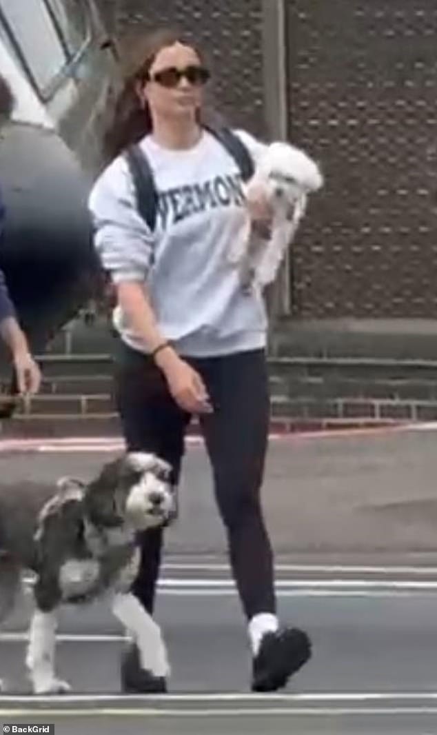 He was joined by his 'new love' Ana de Armas, who cut a sporty figure in black leggings and a grey sweater, which she styled with comfortable black shoes