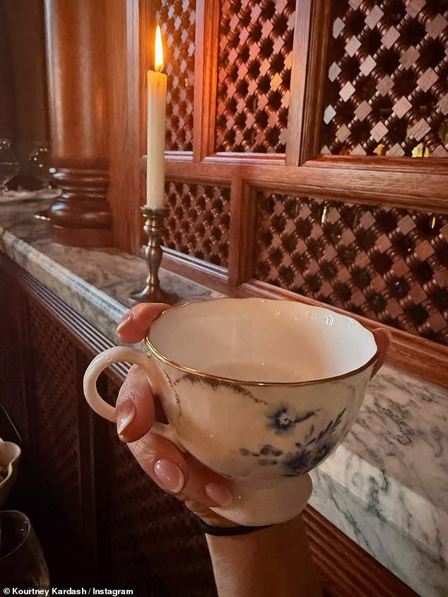 Kourtney got into the English habit as she enjoyed a relaxing cup of tea