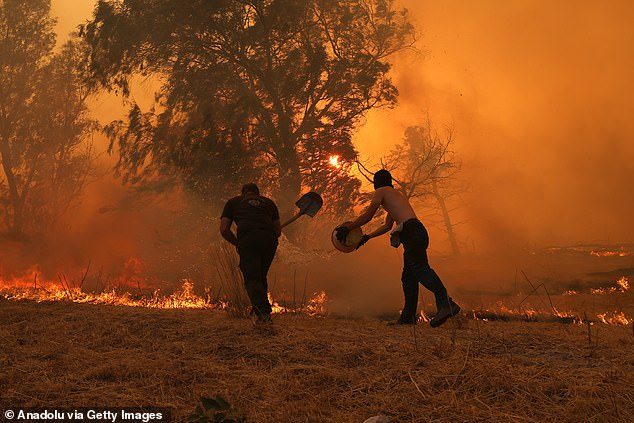 Some 145 firefighters, 44 fire engines, ten firefighting planes and seven helicopters remain on site (pictured)